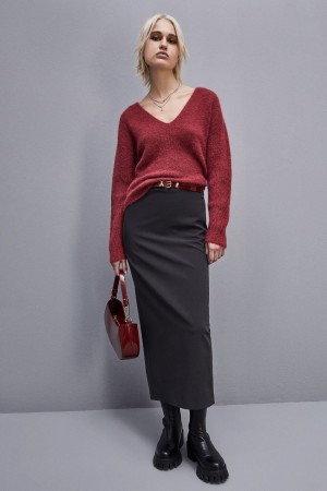 Patrizia Pepe Alpaca-blend Sweater With V-neck Rosse | ISMJ-85476