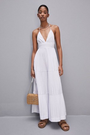 Patrizia Pepe Ankle-length Bare-back Pleated Dress Bianche | WJVT-95643