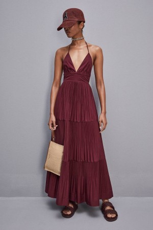 Patrizia Pepe Ankle-length Bare-back Pleated Dress Viola | LPMR-82190