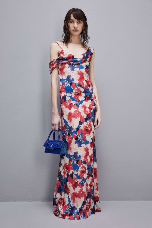 Patrizia Pepe Asymmetrical Neckline Dress In Viscose Satin Colorate | YQGE-26417