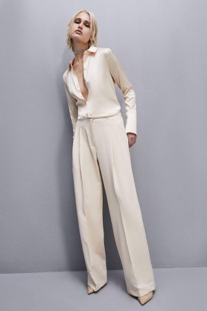 Patrizia Pepe Boyfriend-fit Satin Shirt Beige | QEIU-19506
