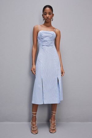 Patrizia Pepe Bustier Midi Dress With Straps Blu Chiaro | EJGV-32168