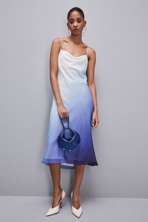 Patrizia Pepe Chiffon Drop-neck Midi Dress Blu Chiaro | DOWR-50273