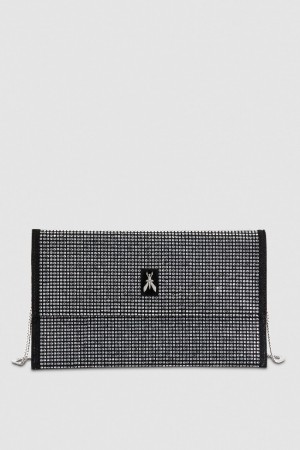 Patrizia Pepe Clutch Bag With Rhinestones And Shoulder Strap Nere | SLIN-16374