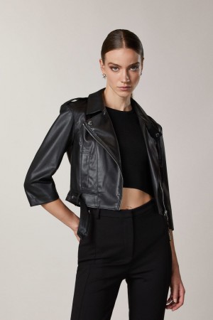 Patrizia Pepe Coated Fabric Biker Jacket Nere | SLEY-06713