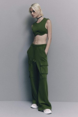 Patrizia Pepe Cotton Blend Fleece Cargo Pants Verdi | BDPL-71548