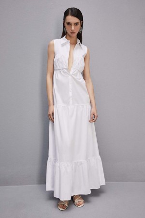 Patrizia Pepe Cotton Chemisier Long Dress Bianche | DNAF-42695