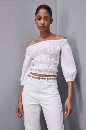 Patrizia Pepe Cotton Off-shoulder Top Bianche | EMXA-27168