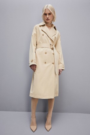 Patrizia Pepe Cotton Over Trench Coat Beige | BEGF-74259