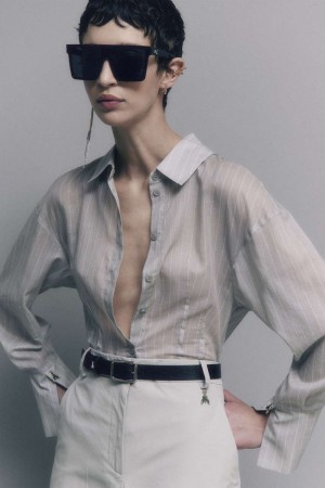 Patrizia Pepe Cotton Pinstripe Shirt Grigie | ALUM-01396