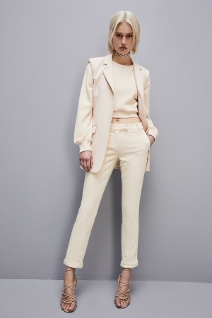 Patrizia Pepe Cotton Satin Chino Pants Beige | GZXB-94687