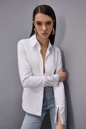 Patrizia Pepe Cotton Shirt With Rhinestones Bianche | RFIQ-04168