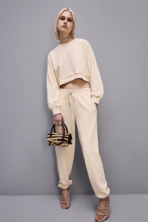Patrizia Pepe Cotton Sweatshirt With Print Beige | AQNW-98720