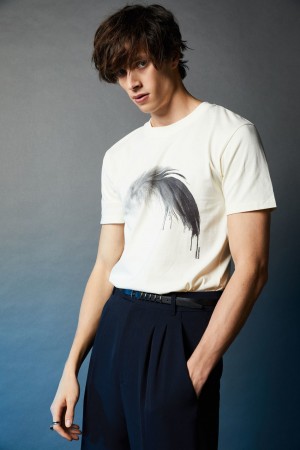 Patrizia Pepe Cotton T-shirt With Feather Print Bianche | XGTH-61748