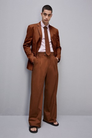Patrizia Pepe Cotton Twill Pleated Pants Marroni | AGJH-89134