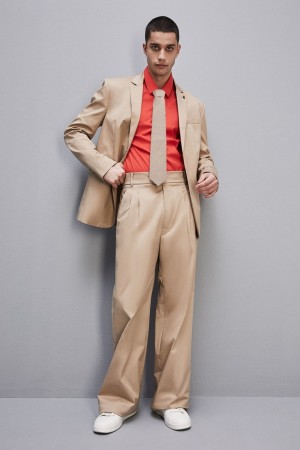Patrizia Pepe Cotton Twill Pleated Pants Beige | FOZV-39187