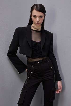Patrizia Pepe Crepe Cropped Jacket Nere | BJAE-78619