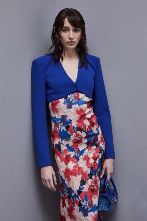 Patrizia Pepe Cropped Jacket In Sablè Crepe Fabric Blu Chiaro | LUBJ-08756