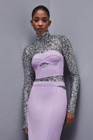 Patrizia Pepe Cut-out Bustier Top In Sablé Crepe Fabric Viola | DGIX-36528
