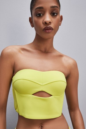Patrizia Pepe Cut-out Bustier Top In Sablé Crepe Fabric Gialle | QATE-30475