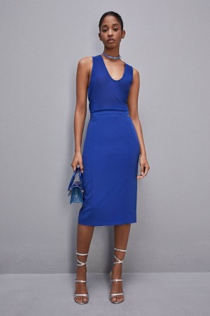 Patrizia Pepe Cut-out Midi Skirt In Sablè Crepe Blu Chiaro | PHXZ-14960