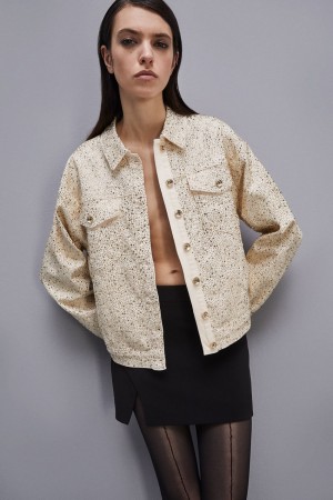 Patrizia Pepe Denim And Rhinestone Jacket Bianche | UERF-52861