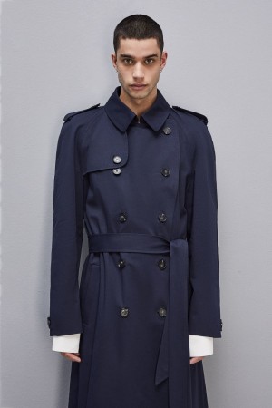 Patrizia Pepe Double-breasted Cotton Gabardine Trench Coat Blu | VMHD-81650