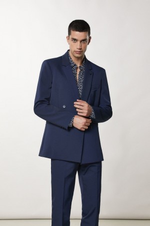 Patrizia Pepe Double-breasted Gabardine Jacket Blu | QEUK-73509