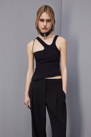 Patrizia Pepe Essential Asymmetrical Neckline Jersey Top Nere | RAFC-35172
