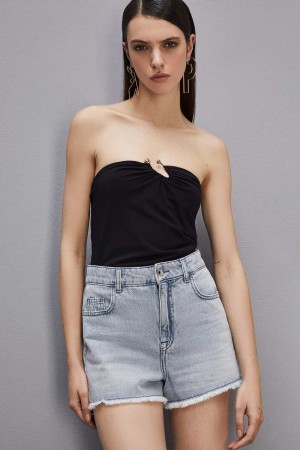 Patrizia Pepe Essential Bandeau Top With Décolleté Neckline Nere | BUYF-09681