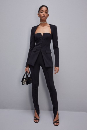 Patrizia Pepe Essential Corset-effect Jacket Nere | XBZC-60782