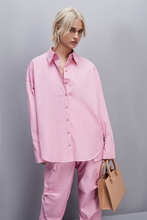 Patrizia Pepe Essential Cotton Over Shirt Rosa | KLDU-01594
