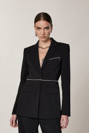 Patrizia Pepe Essential Crepe Jacket With Zipper Nere | TJCK-19302