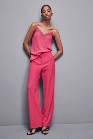 Patrizia Pepe Essential Crepe Lace Top Rosa | BSZE-94156