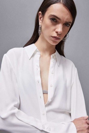 Patrizia Pepe Essential Crepe Long-sleeved Shirt Bianche | HMBT-70348