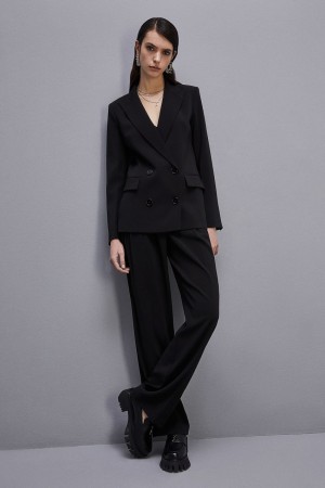 Patrizia Pepe Essential Double-breasted Jacket Nere | TOJR-16907