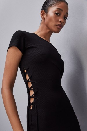 Patrizia Pepe Essential Slim Rib-knit Dress Nere | JXFG-62197