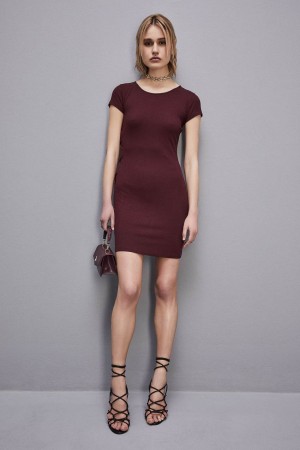 Patrizia Pepe Essential Slim Rib-knit Dress Viola | IPMB-84579