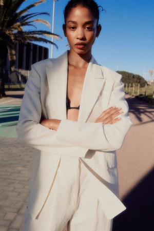 Patrizia Pepe Essential Viscose And Linen Jacket Bianche | EVQL-63851