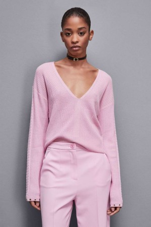 Patrizia Pepe Essential Wool Ribbed Sweater Rosa | BVWM-83715