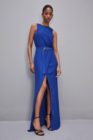 Patrizia Pepe Extra Long Soft Sleeveless Dress In Twill Blu Chiaro | ZXUW-47928