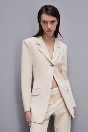 Patrizia Pepe Feminine One-button Jacket Beige | MPZX-08275