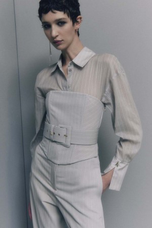 Patrizia Pepe Flannel Pinstripe Bustier Top Grigie | TYSF-31426