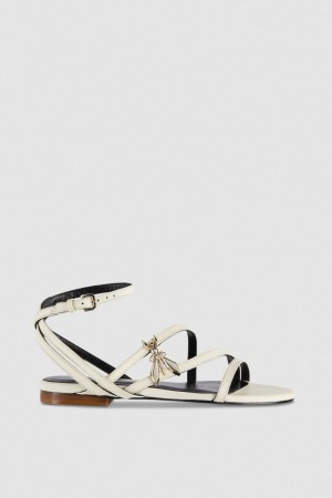 Patrizia Pepe Flat Leather Sandals Beige | ENDS-32165