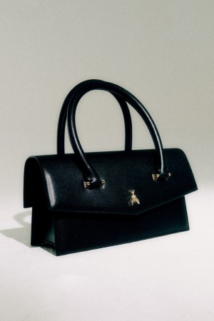 Patrizia Pepe Fly Bamby Leather Bag Large Nere | JKSH-37684