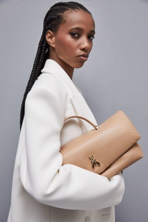 Patrizia Pepe Fly Bamby Leather Shoulder Bag Beige | EUJK-14973