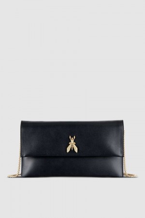 Patrizia Pepe Fly Leather Clutch Bag With Chain Nere | VMYF-57138