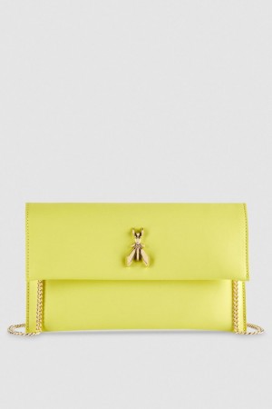 Patrizia Pepe Fly Leather Clutch Bag With Chain Gialle | DGVX-48972