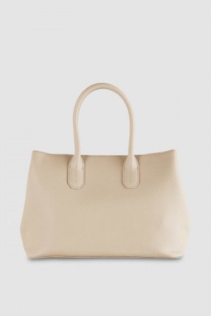 Patrizia Pepe Fly Leather Shopping Bag With Shoulder Strap Beige | DLET-85301