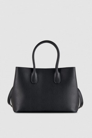 Patrizia Pepe Fly Leather Shopping Bag With Shoulder Strap Nere | ZGEU-40627